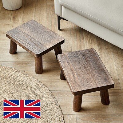UK Wooden Step Stool Low Stool Small Bench for Adults Kids Footstool Rectangle B
