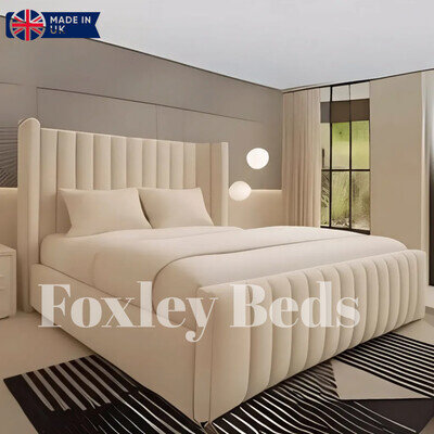 Ottoman Bed Winged Plush Velvet New York Divan Storage Double & King Size Bed