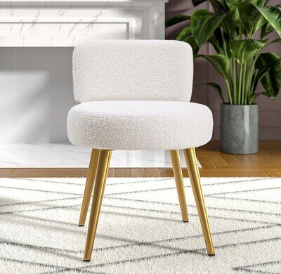 Plush Teddy Upholstery Dressing Table Stool Side Chair Makeup Bedroom Rest Chair
