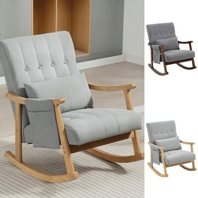 Rocking Chair, Upholstered Accent Armchair with Lumbar Pillow