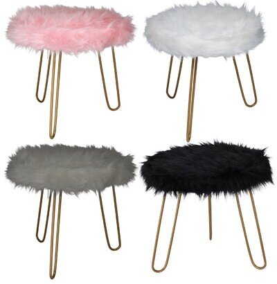 Stool Faux Fur Vanity Dressing Table Chair Seat Foot Rest With Gold Hairpin Legs