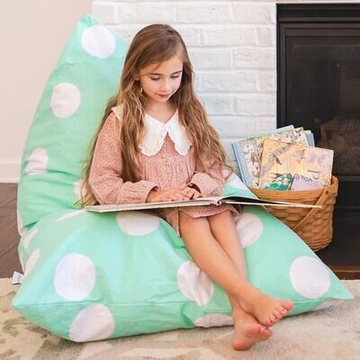 Butterfly Craze Floor Stuffed Animal Storage Bean Bag , Aqua polka dot