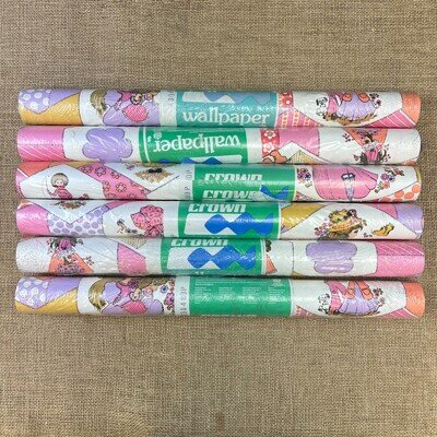 6 X VINTAGE HOLLY HOBBIE WALLPAPER ROLLS KITSCH CARTOON FLORAL 60/70s RARE