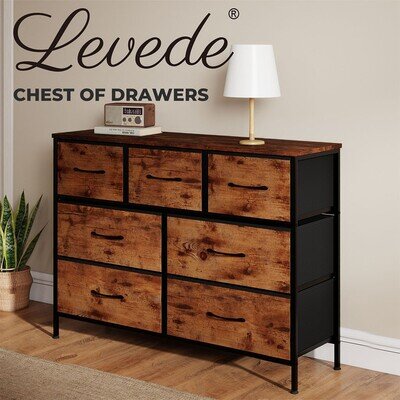 Levede Chest of Drawers 7 Drawer Storage for Bedroom Living Room in Brown Black