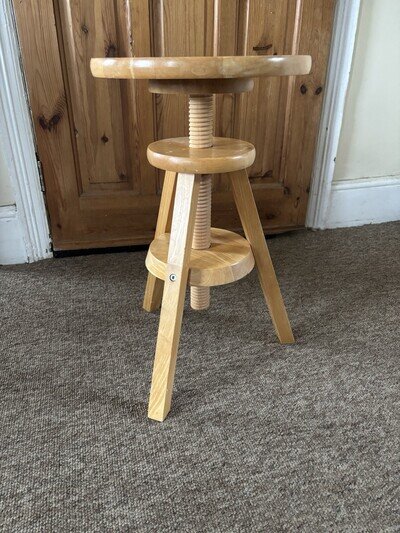 Solid Beech Adjustable Artist/Potters Stool - Retro/Vintage/etc
