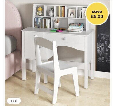 COSTWAY Kids Wooden Study Desk Children Writing Table with Hutch & Drawer-White