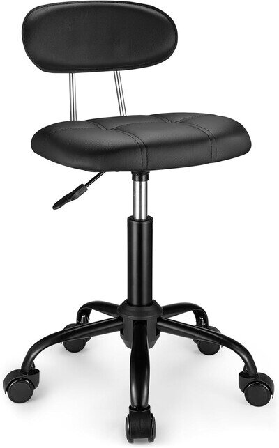 Square Rolling Stool with Backrest Height Adjustable Swivel Stool Chair wit