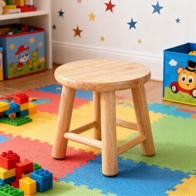 Solid Wood Kids Small Stool Footstool Home Kitchen Round Bench 25*25*25cm