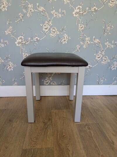 Padded Stool Wooden Frame Black Faux Leather Comfy Padded Seat VGC