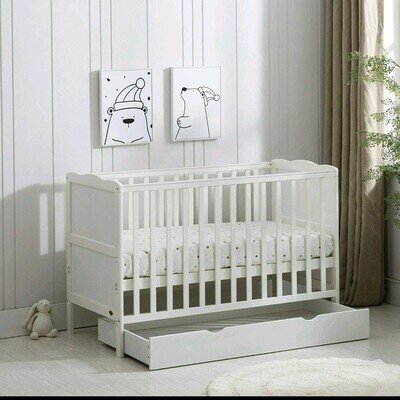 Wooden Baby Cot Bed & Drawer & Aloe Vera Mattress (Orlando with Drawer)