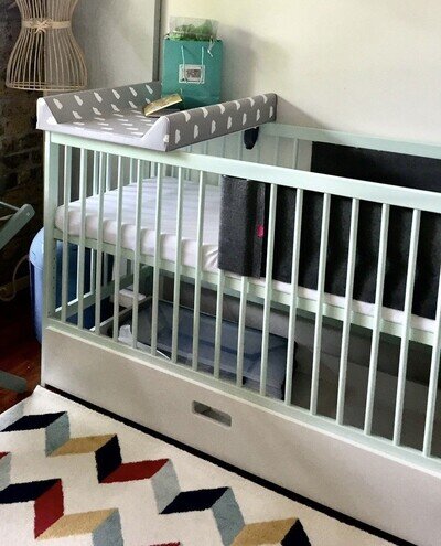 Mokee Mini Cot Bed - Dusty Aqua (120x60) Solid Beechwood