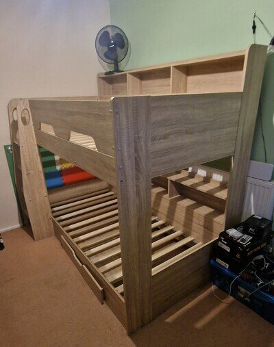 Orion Oak Wooden Storage Bunk Bed Frame - 3ft Single