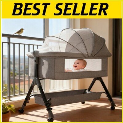 4in1 Baby Bedside Crib Sleeper Bassinet Infant Newborn Cot Bed Height-adjustable