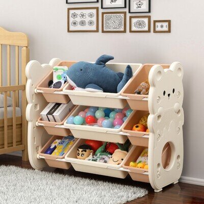 Large Childrens Storage Shelf Kids Bookshelf Rack w/ Toy Organizer Boxes UK