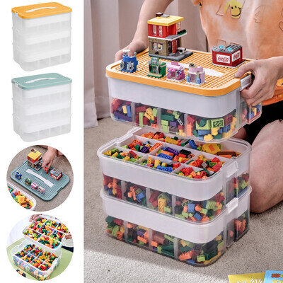3tiers Stackable Storage Organizer for Lego Kids Toy Box Building Blocks W/ Lids
