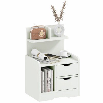 HOMCOM Bedside Table with 2 Drawers and Storage, White , Refurbished