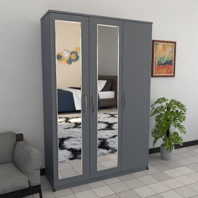 Fully Assembled 3 Door wardrobe, Mirrored 116cm
