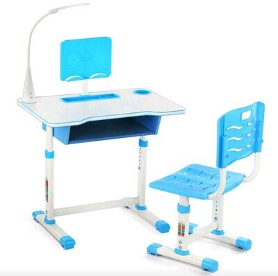 Kids Study Desk and Chair Set w/ Adjustable Height, Storage Drawer - Blue