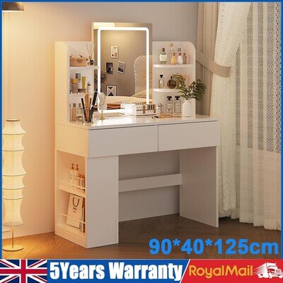 Dressing Table Makeup Desk Vanity Desk With 2 Drawers & LED Mirror & 4 Nyznhoxbn