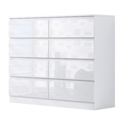 White Gloss 8 Drawer Chest of Drawers Bedroom Large Modern No Handle Design