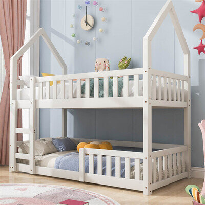 Double Bunk Beds 3ft Single Pine Wood Bed Kids Children Wooden Bed Frame White