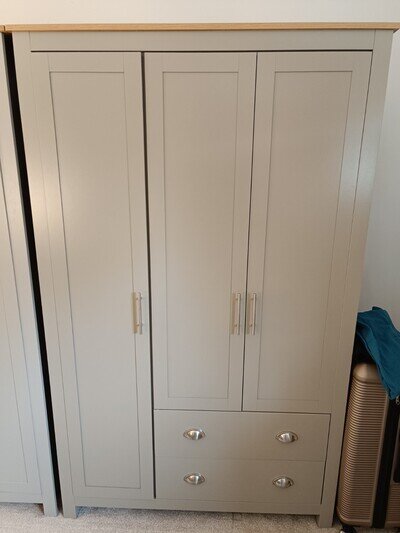 GFW Grey Lancaster Wardrobe with 3 Door and 2 Drawer Bedroom Furniture
