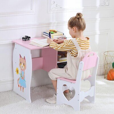 Kids Desk and Chair Set,Wooden Children Study Table and Chair Writing Table Set