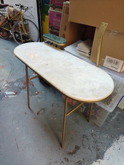 Swoon Senzo Art Deco Dressing Table, White / Green Marble & Brass RRP £399