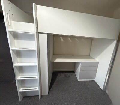 IKEA SMÅSTAD Loft Bed 90x200cm White High Sleeper Desk Wardrobe Storage GU7