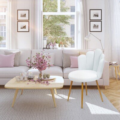 Nordic Style Velvet Chair with Back Support, Golden Legs for Living Room Bedroom