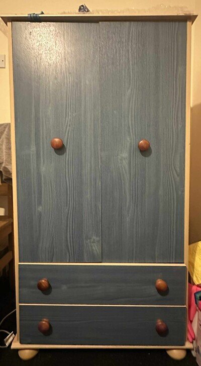 Scandinavia 2 Door 1 Drawer Wardrobe - Navy Blue | Solid Pine Wardrobe, Bedroom