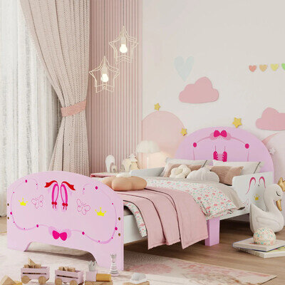 Bedroom Toddler Bed Frame Ballet Theme Safety Rails High Side Panel Headboard