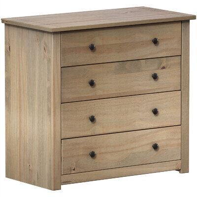 4 Drawer Chest of Drawers Solid Pine Wood Waxed Storage Bedroom Furniture