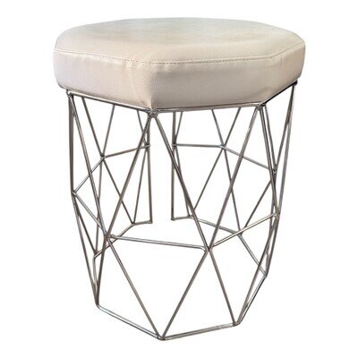 Geometric Chrome Dressing Table Stool - White Faux Leather Seat - 50cm Height