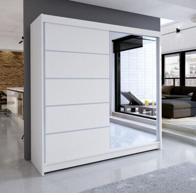 ELUKS - Delin Modern Bedroom Sliding Door Wardrobe with Mirror