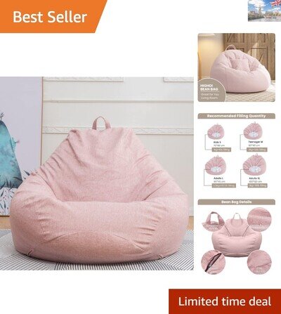 Versatile Indoor-Outdoor Pink Bean Bag Chair Cover Without Filling - 80x90cm