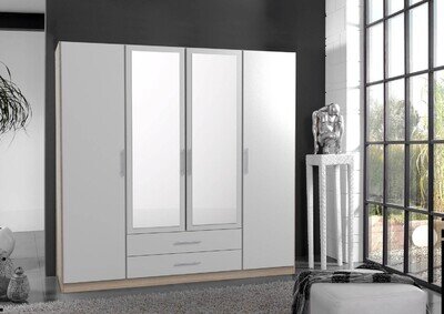 Qmax 'Space' Range German Bedroom Furniture. White & Washed Oak- 2, 3 or 4 Doors