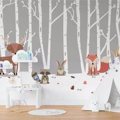 Nursery Photo Wallpaper Forest animals wall mural cartoon style decor baby boy