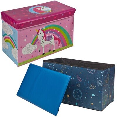 Childrens Toy Box Storage Chest Collapsible Ottoman Bench Seat 60cm Boys Girls