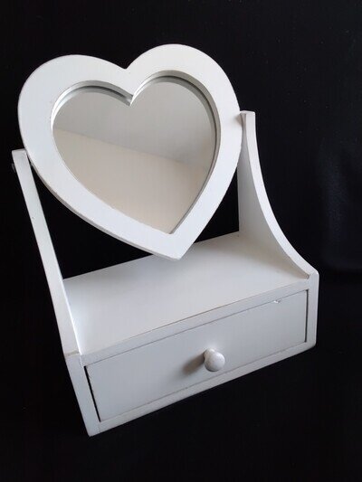 Small Love Heart Vanity Mirror With Drawer In White
