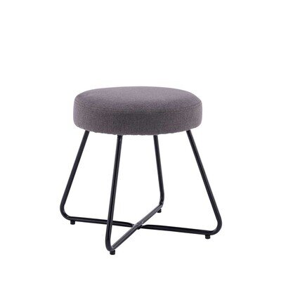 Foot Stool Chair Dressing Table Padded Grey Round Linen Soft Foam Seat