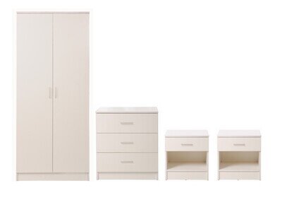 4 Piece White Bedroom Set Wardrobe Chest of Drawers 2 Bedside Cabinets