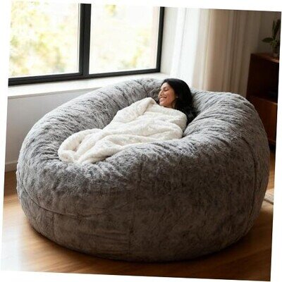 Bean Bag Chair for Adults Kids, Comfy Fluffy Giant Round Cover Only 6FT Grey