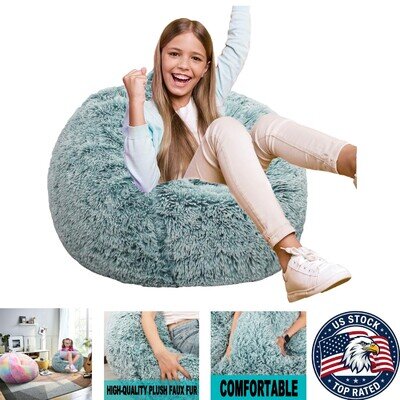 2.5FT Round Child's Bean Bag Chair - Fluffy Faux Fur for Living Room & Playroom
