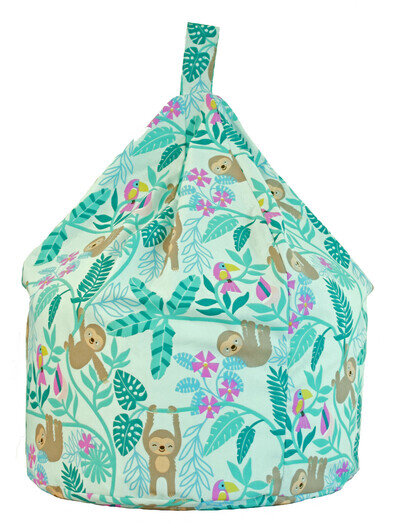 Kids Sloth Bean Bag 100% Cotton Child Size Pre Filled Green Animal Playroom Seat
