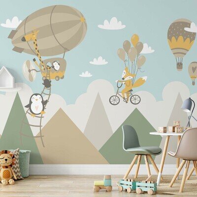 Nursery decor wallpaper 12x8.3 feet baby bedroom wall mural cartoon animals