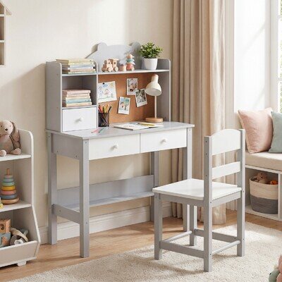Childrens Desk and Chair Set Adjustable Kids Writing Desk with Storage Drawers