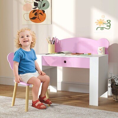 Kids Desk and Chair Set with Storage Drawer for Drawing, Reading, Refurbished