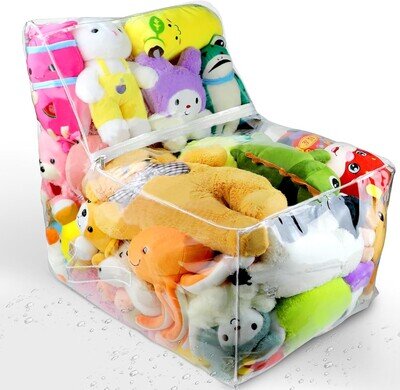 Clear Stuffed Animal Bean Bag Chair Cover for Kids Creative PVC Toys Storage