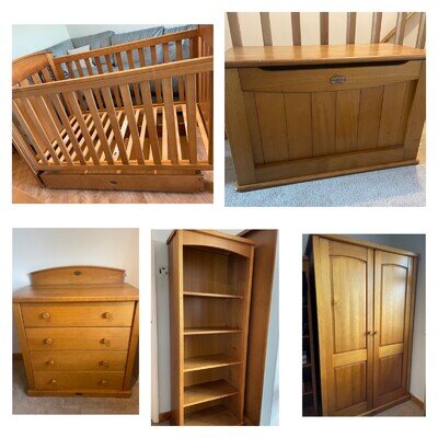 Boori children's 6-piece bedroom furniture set - wardrobe, cot bed, shelves etc